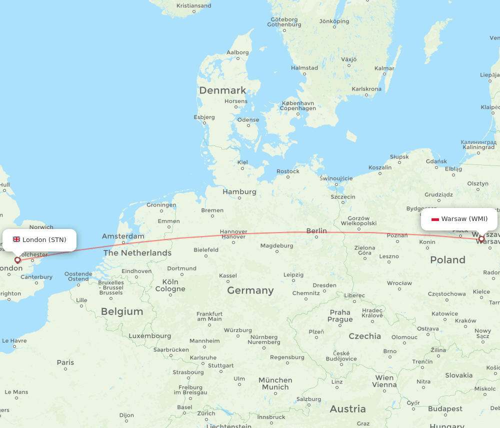 London - Modlin route map and flight paths