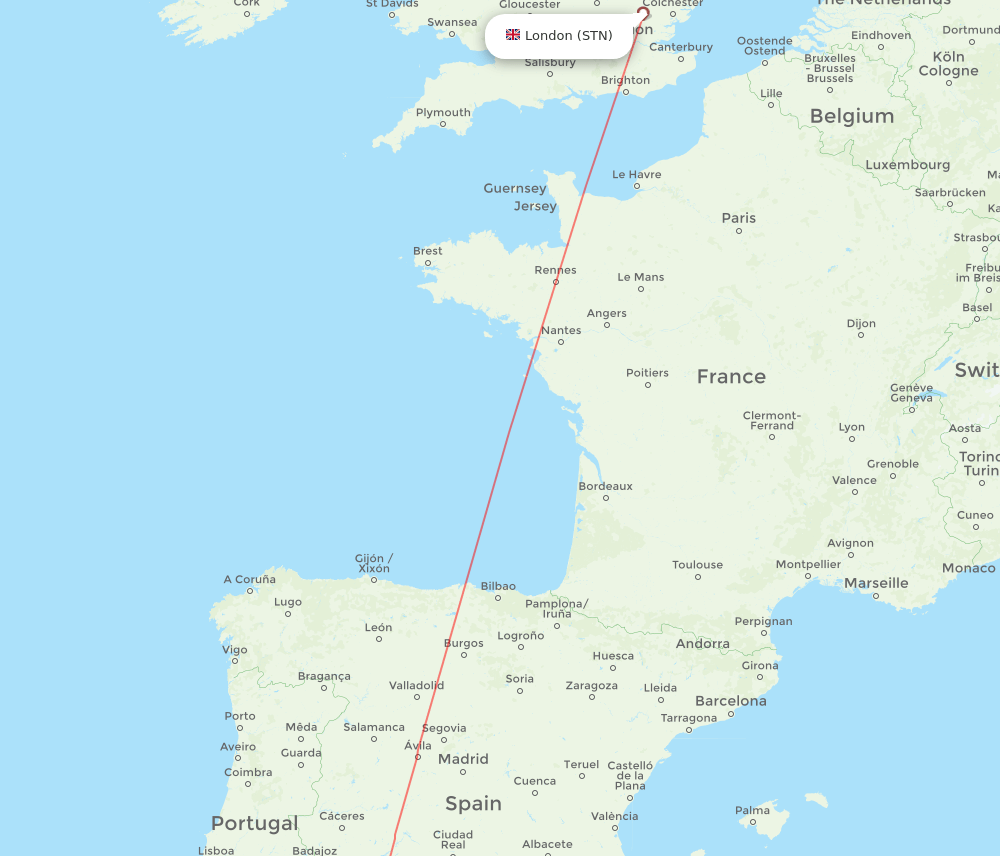 London - Jerez De La Frontera route map and flight paths