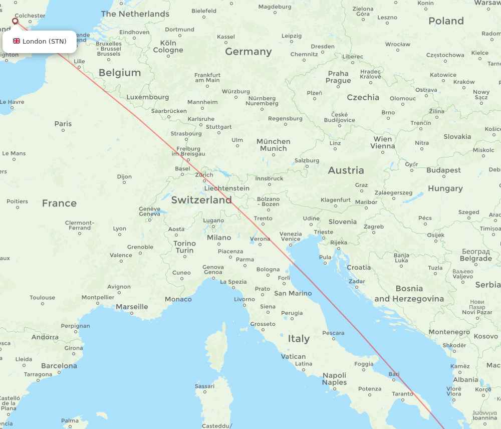 STN to ZTH flights and routes map