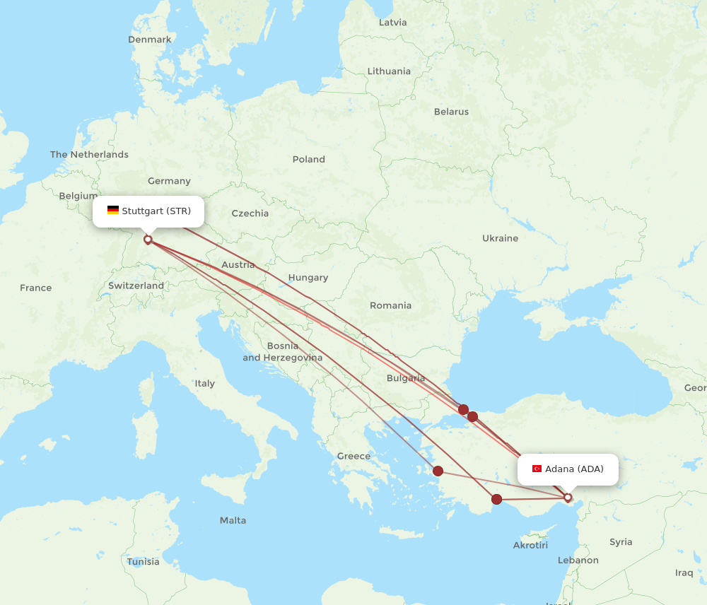 STR to ADA flights and routes map