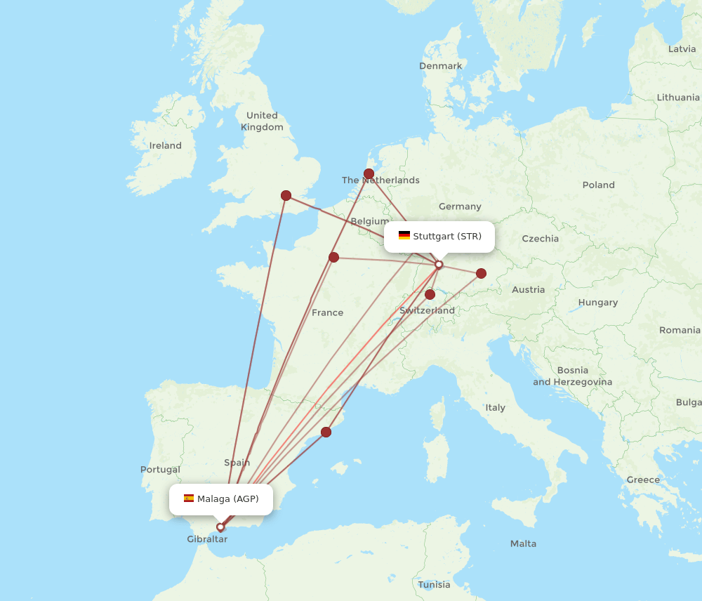 STR to AGP flights and routes map