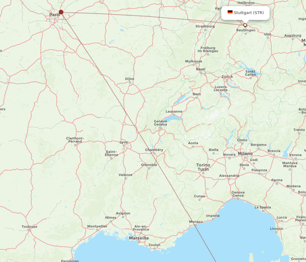 Ajaccio - Stuttgart route map and flight paths