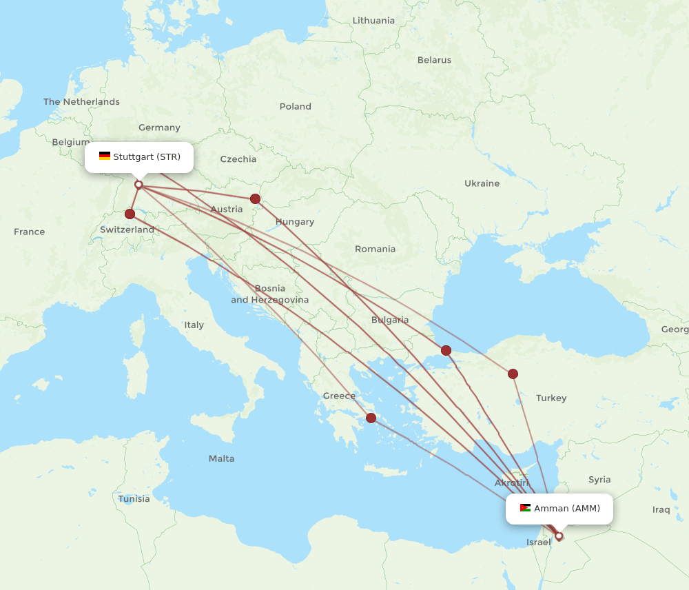 STR to AMM flights and routes map