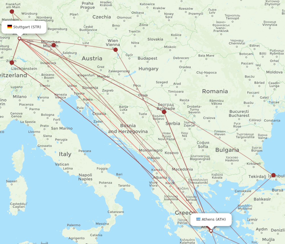 STR to ATH flights and routes map