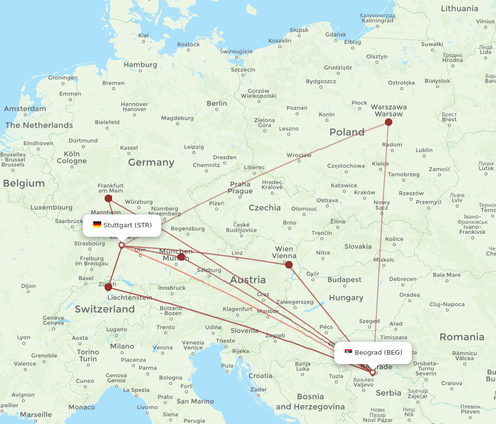 STR-BEG flight routes