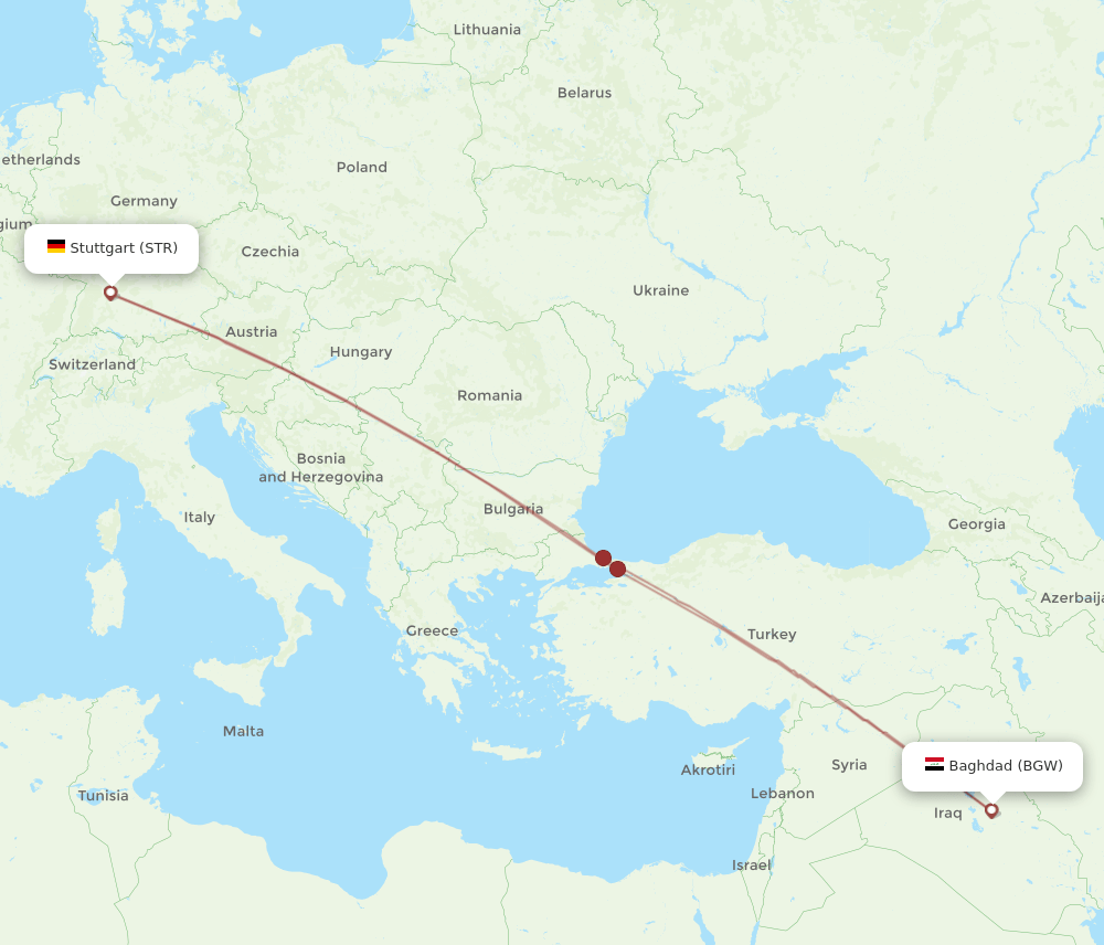 STR to BGW flights and routes map
