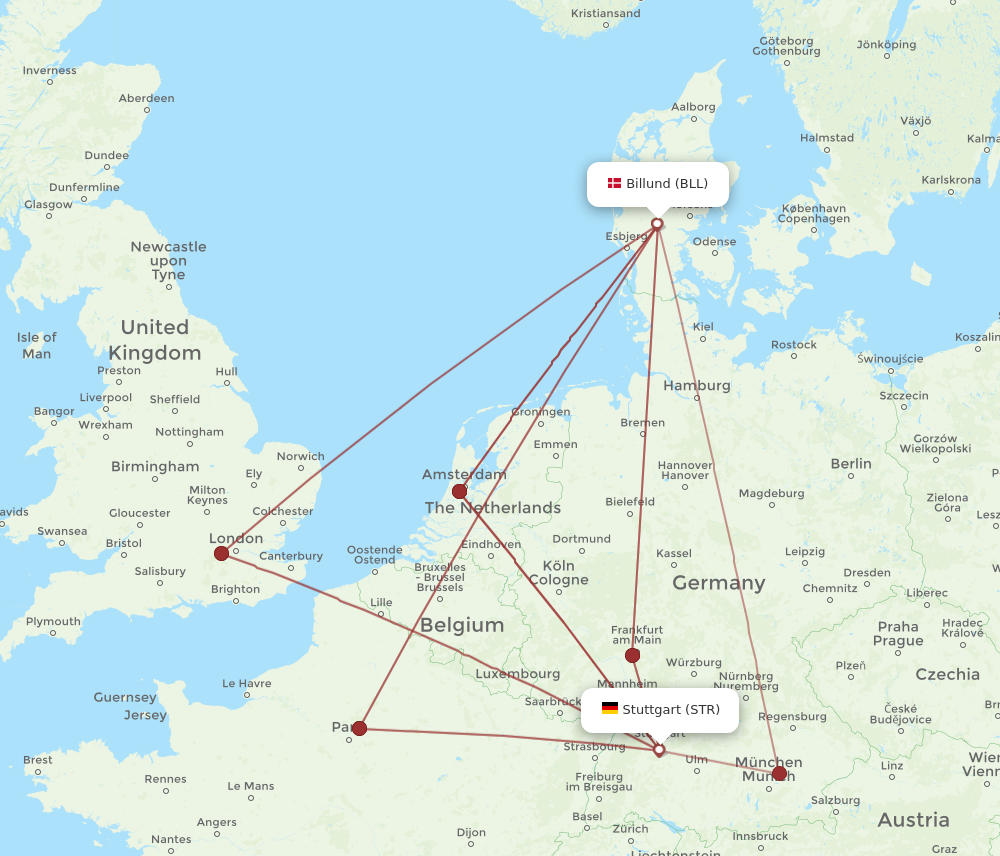 STR to BLL flights and routes map