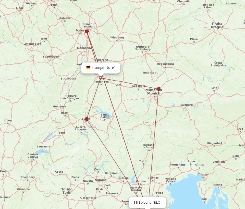 STR to BLQ flights and routes map