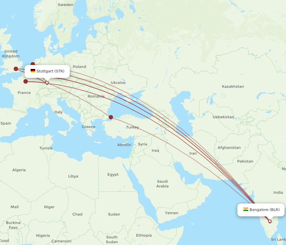 STR-BLR flight routes