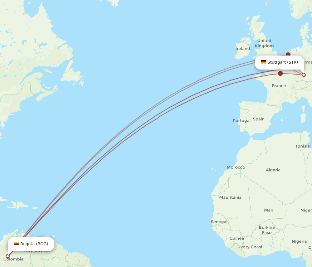 STR-BOG flight routes