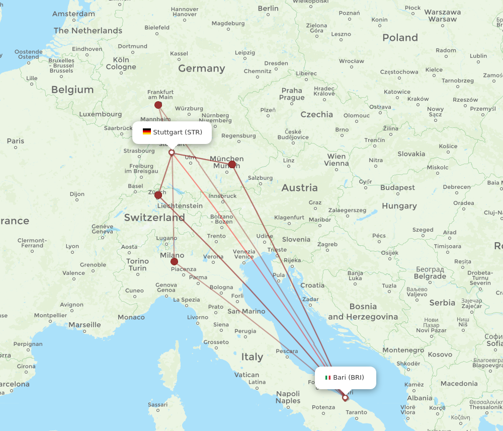 STR to BRI flights and routes map