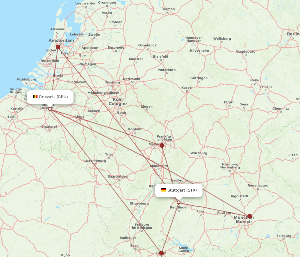 STR to BRU flights and routes map