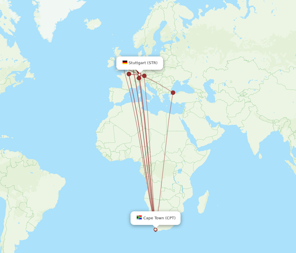 STR to CPT flights and routes map