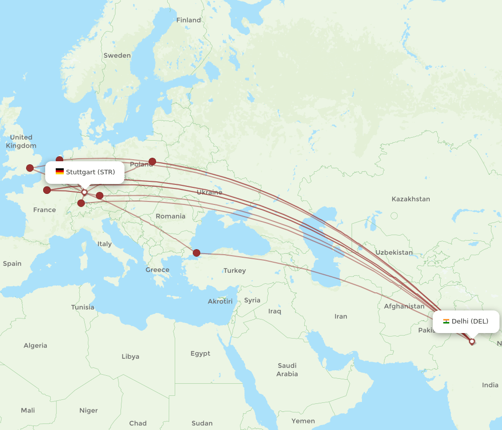 STR-DEL flight routes