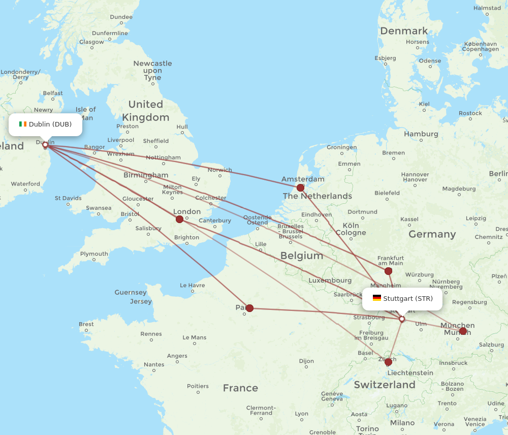 STR to DUB flights and routes map