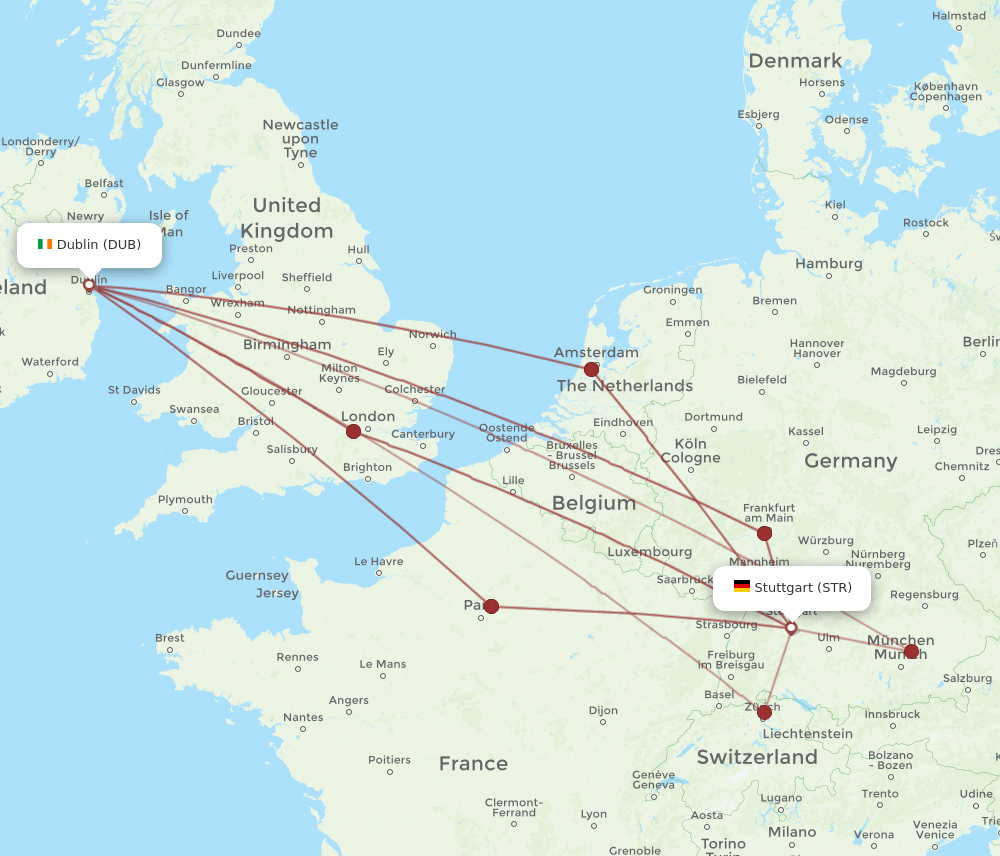 STR-DUB flight routes