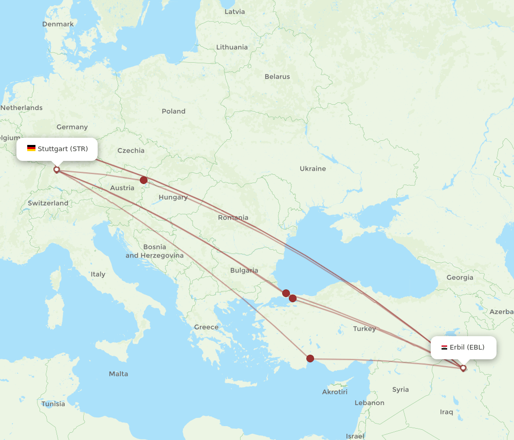 STR-EBL flight routes