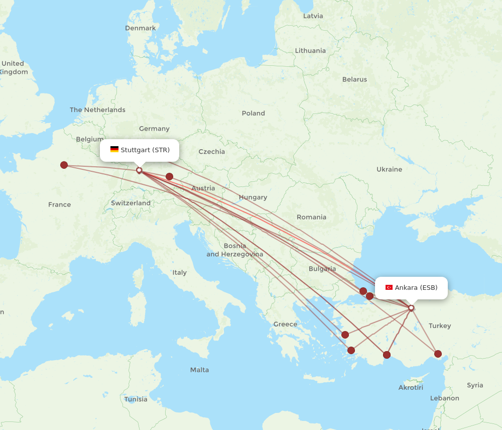 STR to ESB flights and routes map