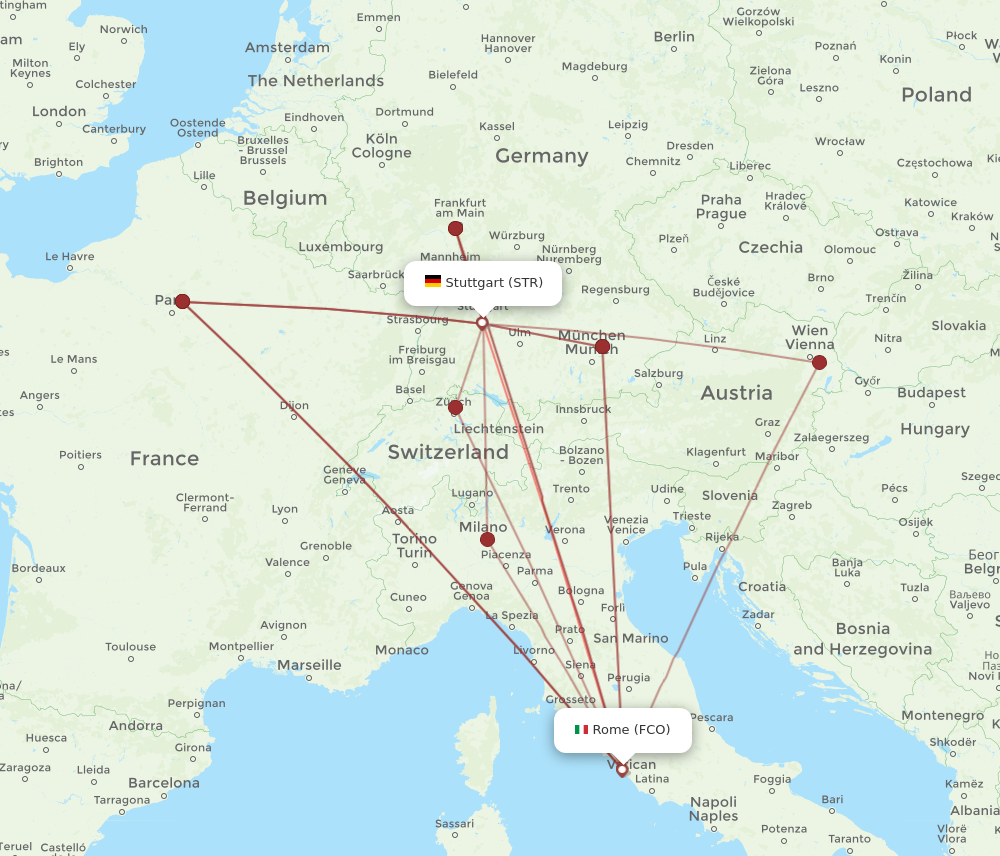 STR to FCO flights and routes map