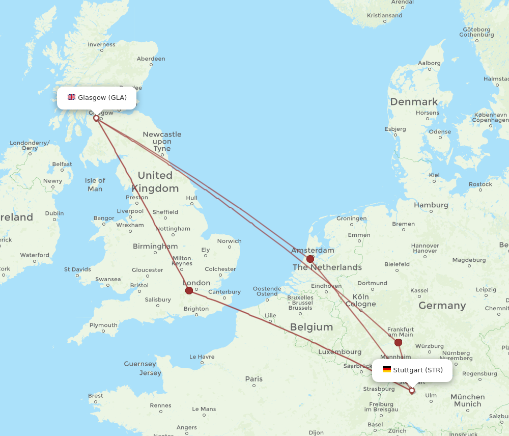 STR to GLA flights and routes map