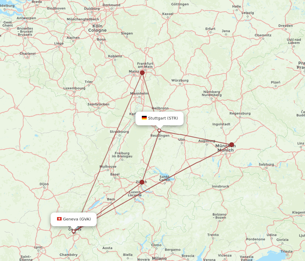 STR to GVA flights and routes map