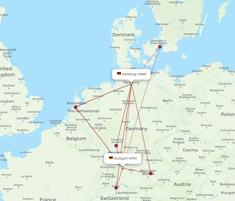 STR to HAM flights and routes map