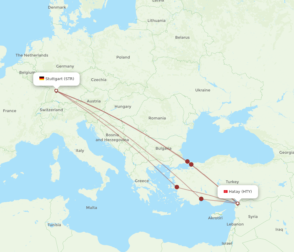 STR to HTY flights and routes map