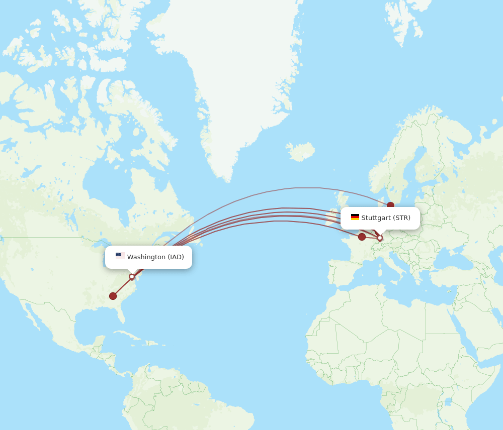 STR-IAD flight routes