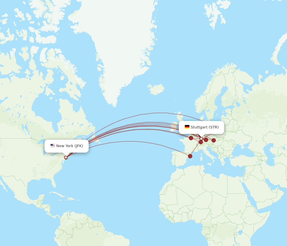 STR to JFK flights and routes map