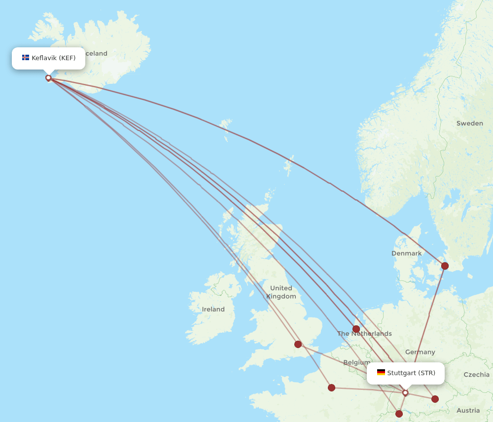 STR to KEF flights and routes map