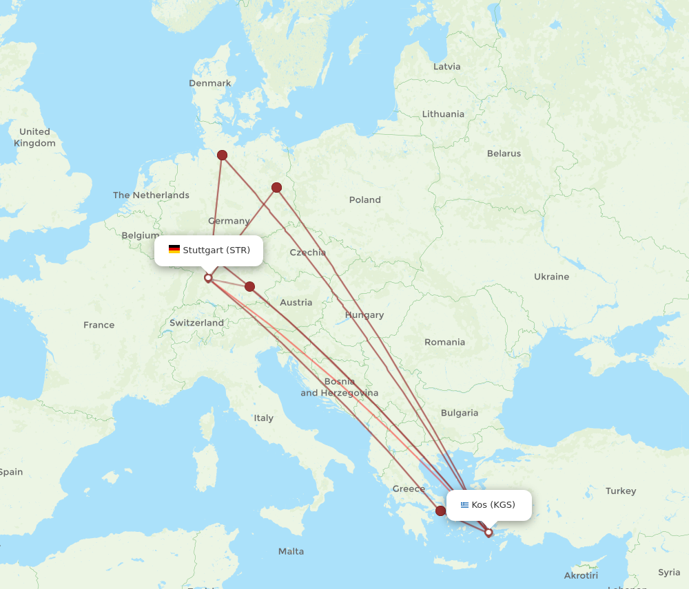 STR to KGS flights and routes map
