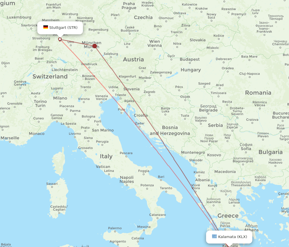 STR to KLX flights and routes map
