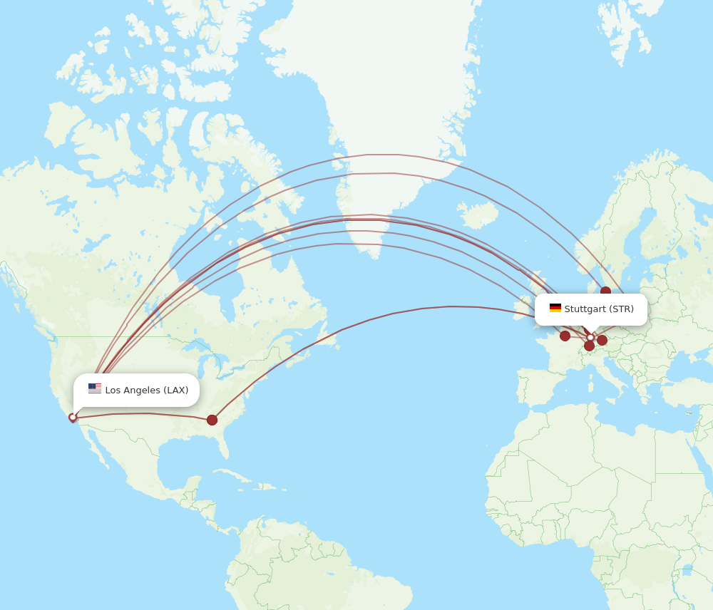 STR to LAX flights and routes map