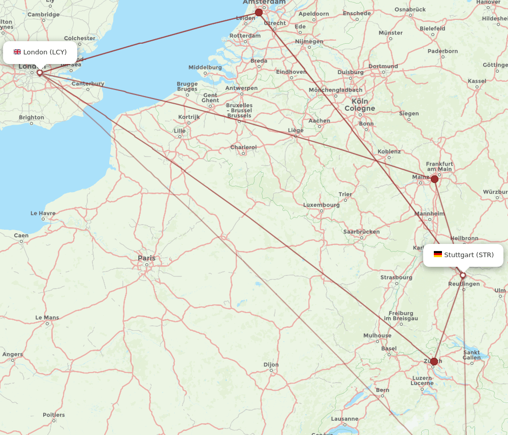 STR to LCY flights and routes map