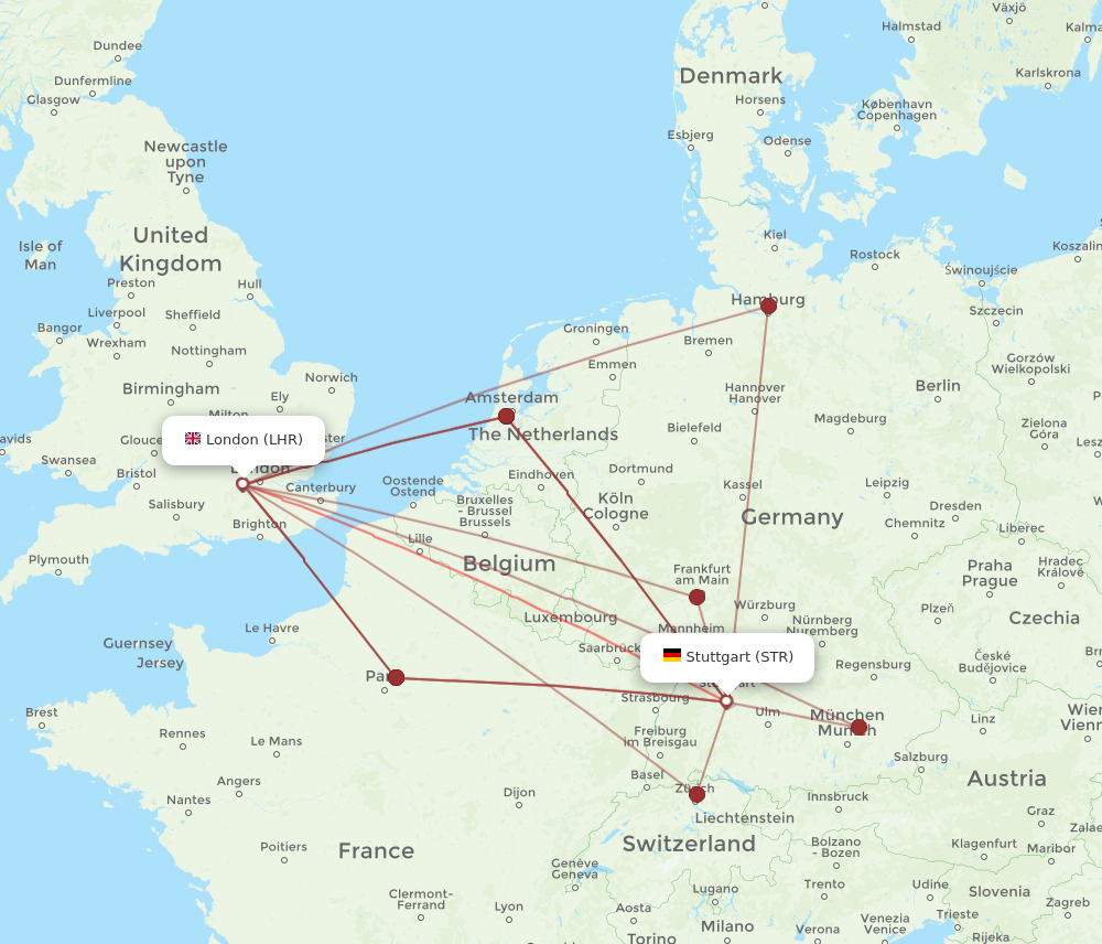 STR to LHR flights and routes map