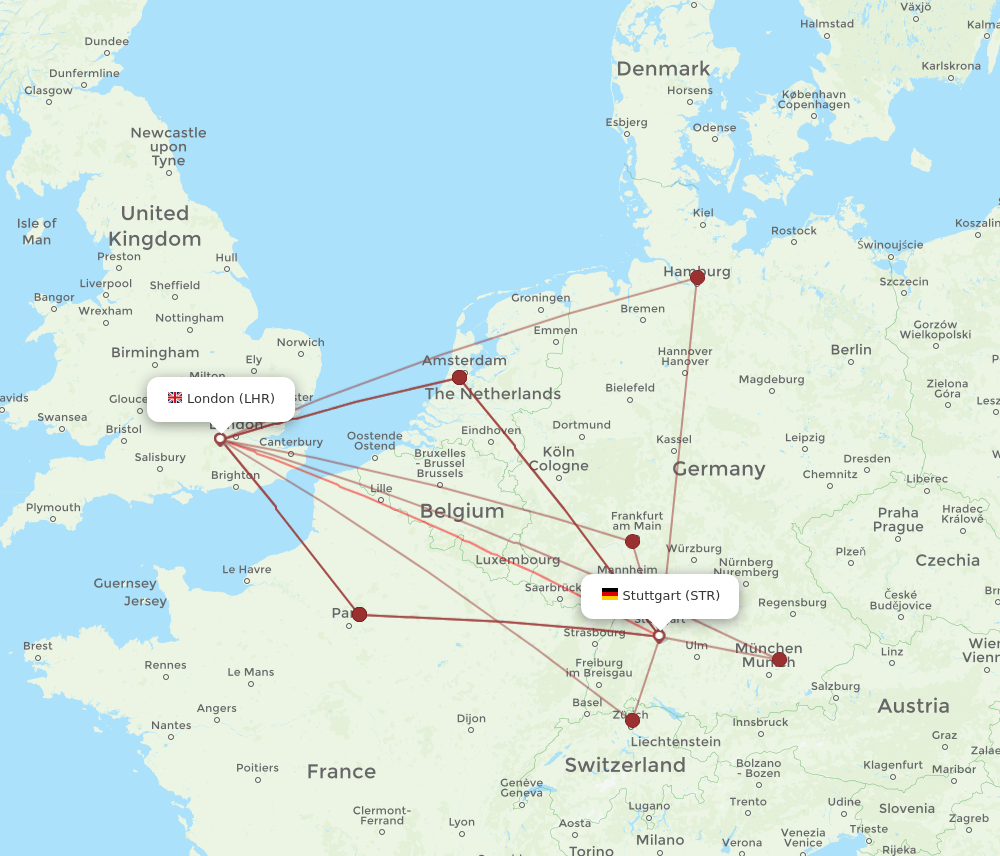 STR to LHR flights and routes map