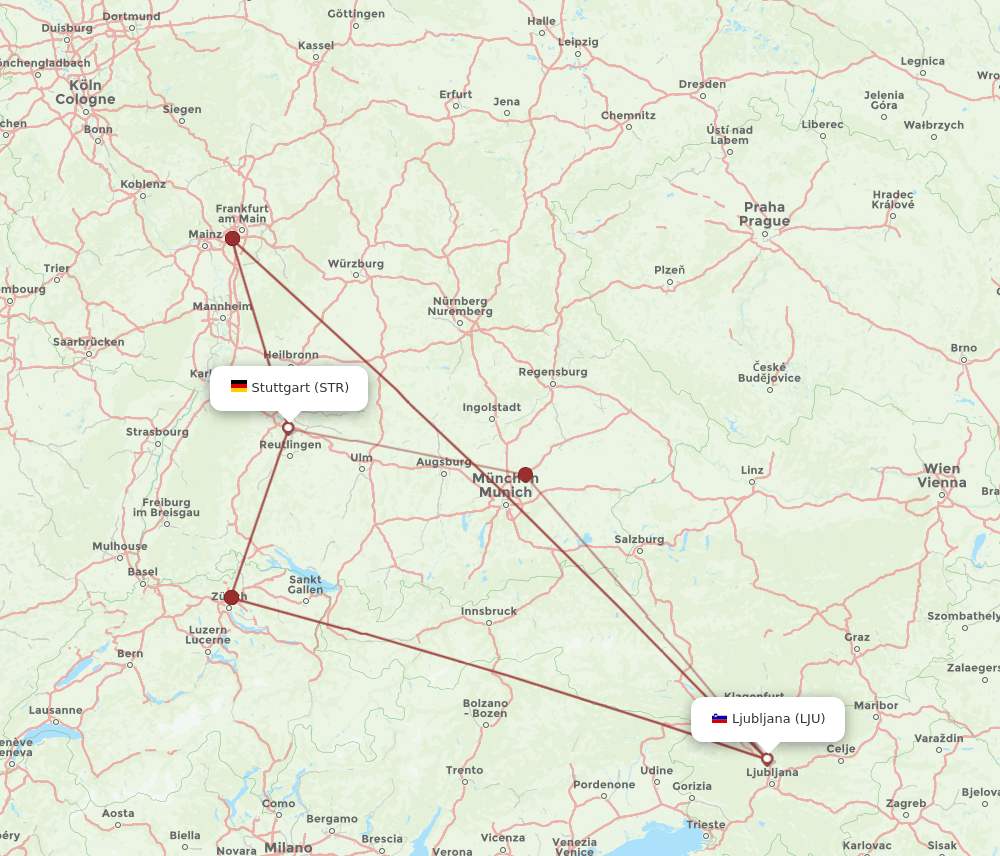 STR-LJU flight routes