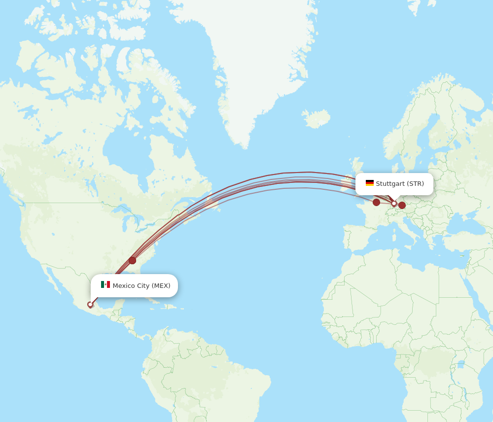STR to MEX flights and routes map