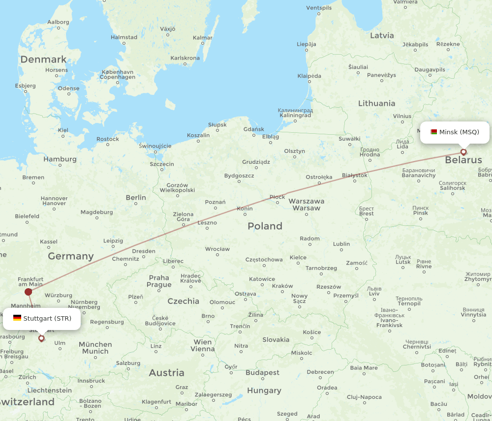 Stuttgart - Minsk route map and flight paths