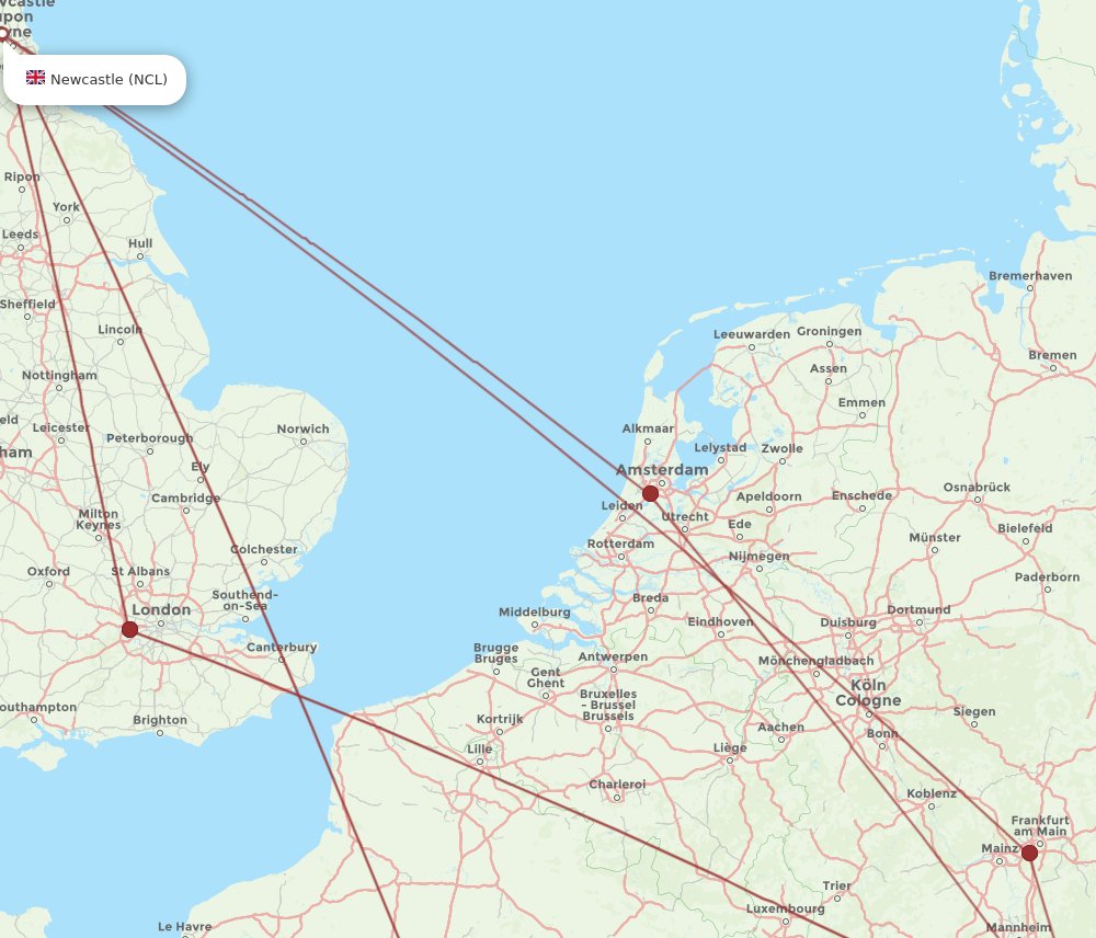 STR to NCL flights and routes map