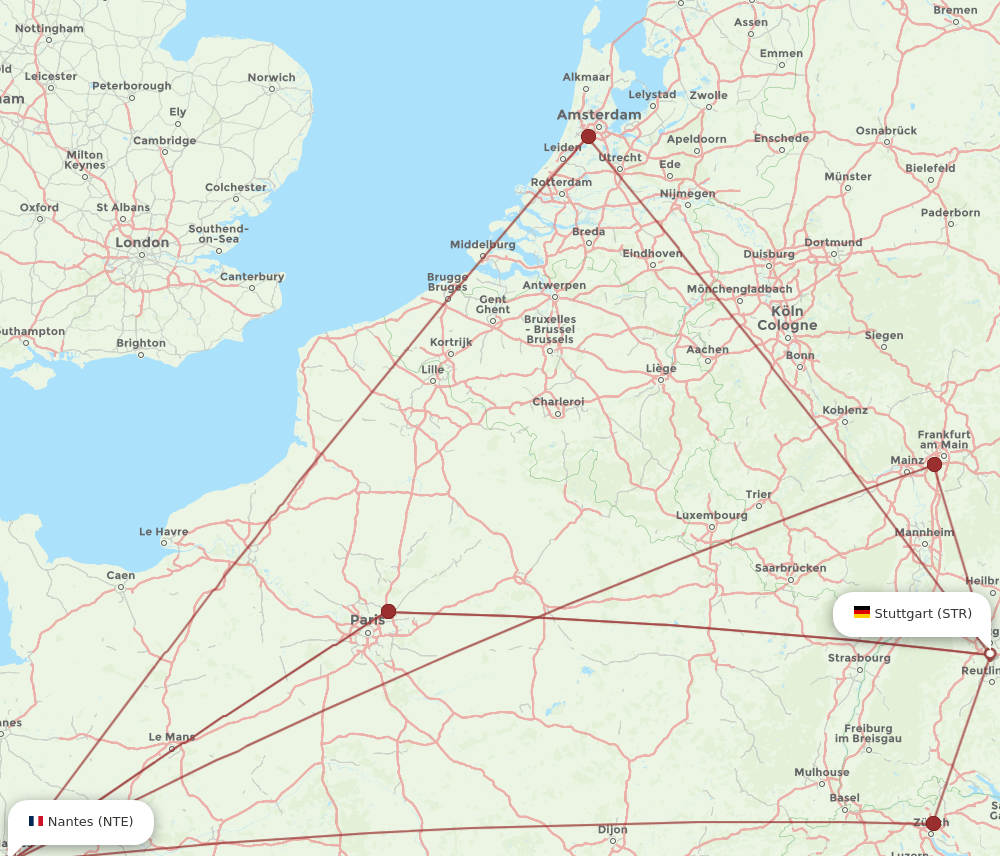 STR to NTE flights and routes map