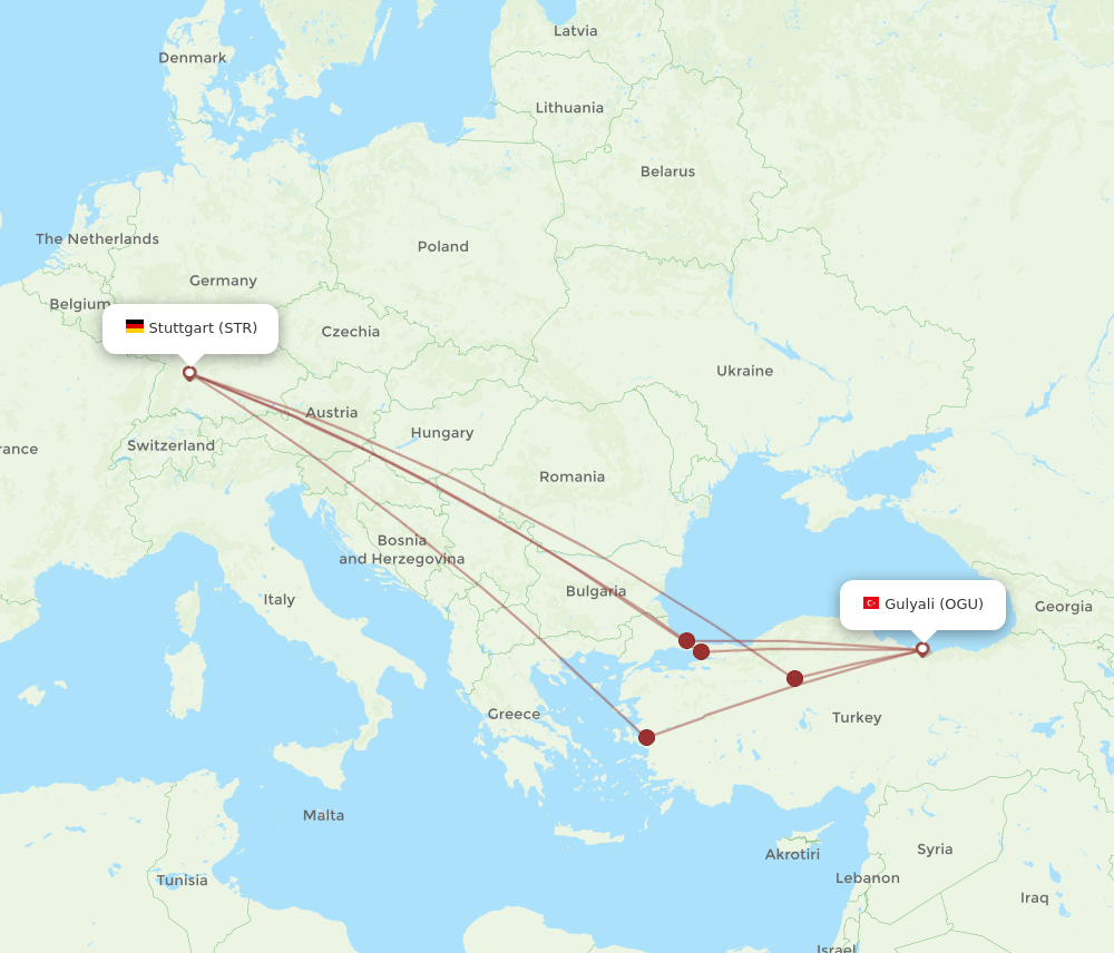 STR to OGU flights and routes map