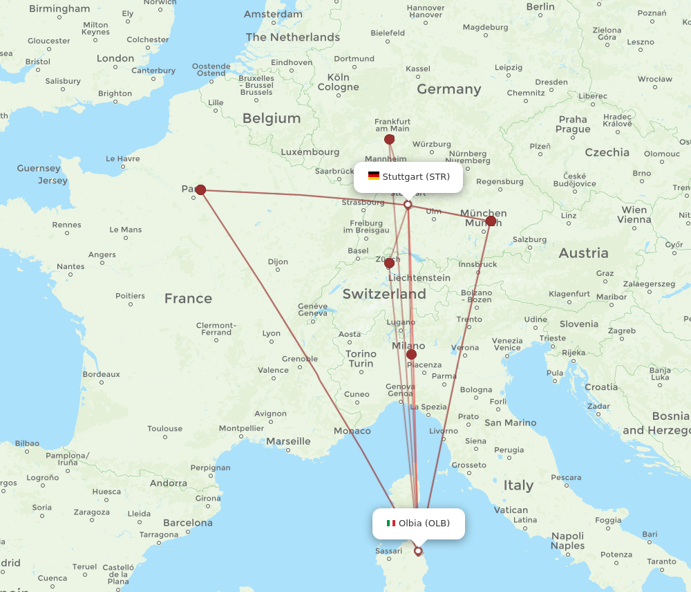 STR to OLB flights and routes map
