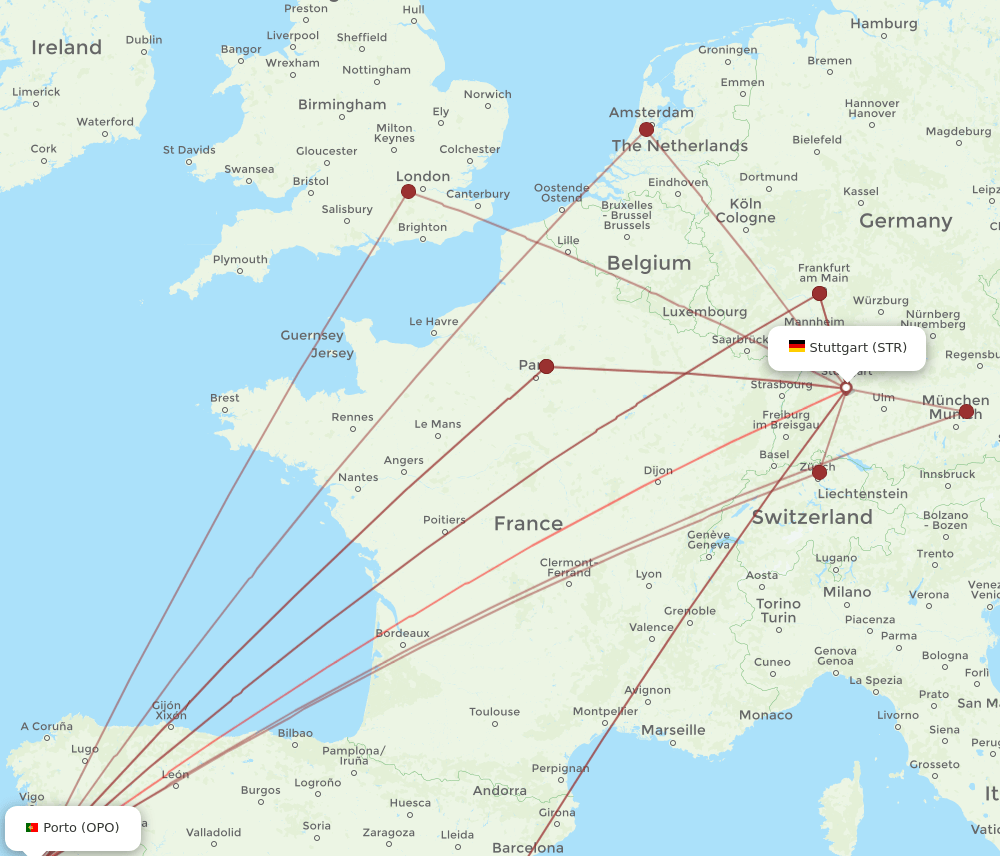 STR to OPO flights and routes map