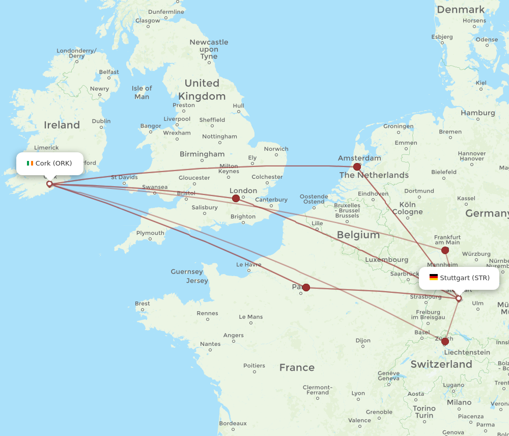 STR to ORK flights and routes map