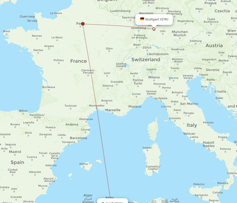 QSF to STR flights and routes map