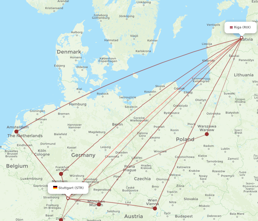 STR to RIX flights and routes map