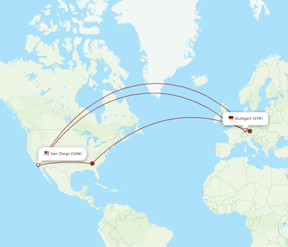 STR to SAN flights and routes map
