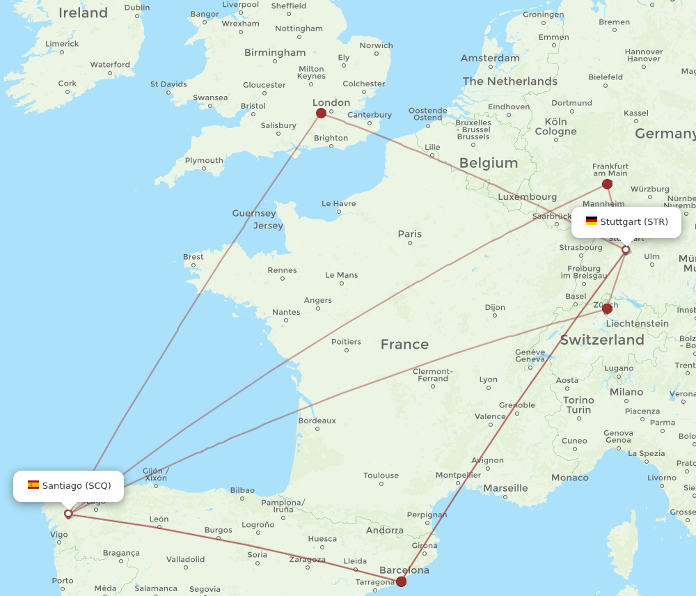 STR-SCQ flight routes