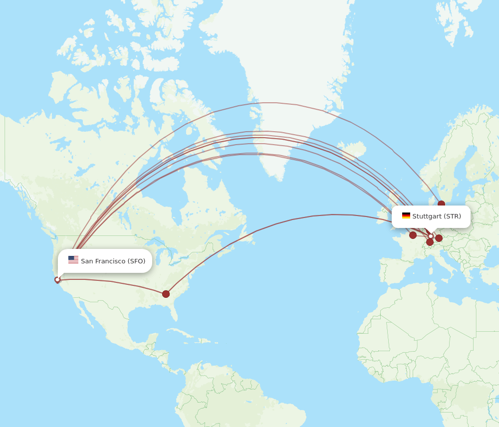 STR-SFO flight routes